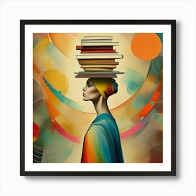 Colorful Poise: Woman with Books on Her Head Art Print