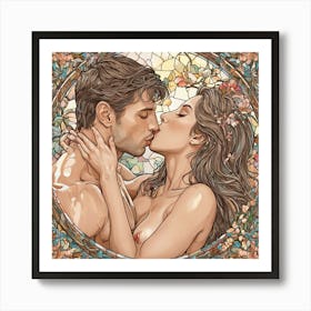 Kissing Couple In Stained Glass Art Print