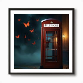 Telephone Booth With Butterflies Art Print