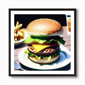 Hamburger And Fries 2 Art Print