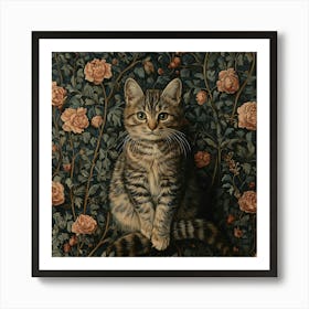 Cat With Roses Art Art Print