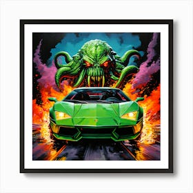 Cthulhu vs Lamborghini Art Print