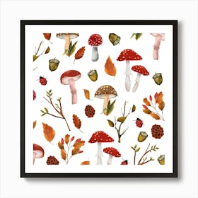 Forest mushrooms seamless pattern Art Print