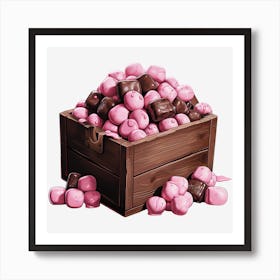 Pink Marshmallows In A Wooden Box Art Print