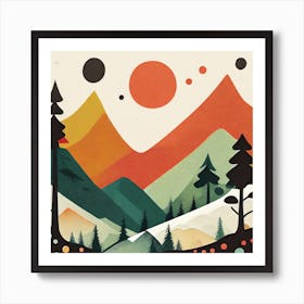 Mountain Landscape - Abstract Mountains and Forest Art Print