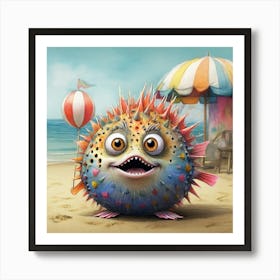 Pufferfish On The Beach Art Print