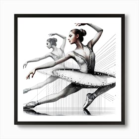 Ballerinas - Abstract Line Art Illustration 35 Art Print