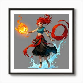 Girl With Red Hair The Magic of Watercolor: A Deep Dive into Undine, the Stunningly Beautiful Asian Goddess 2 Art Print