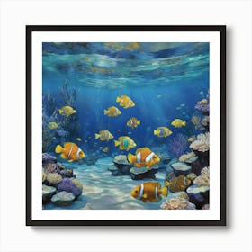 Diving into a Sea of Colors Clown Fish Art Print