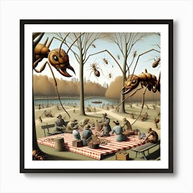 A Surrealist Drawing Of Ants Attacking A Family Picnic In Central Park 1 Art Print