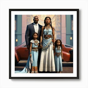 Family In Front Of A Car Art Print