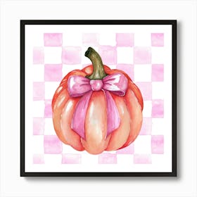 Pumpkin With Pink Bow - Square Art Print