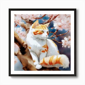 Cat With Blossoms Art Print