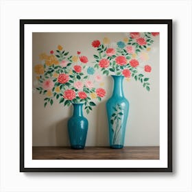 Two Vases With Flowers Art Print