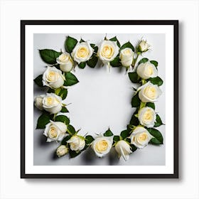 White Roses Wreath Art Print