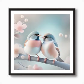 Firefly A Modern Illustration Of 2 Beautiful Sparrows Together In Neutral Colors Of Taupe, Gray, Tan (88) Art Print