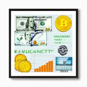 Illustration Of A Financial Logo Featuring A Juxtaposition Of Iconic Currency Symbols Encompassing C Art Print