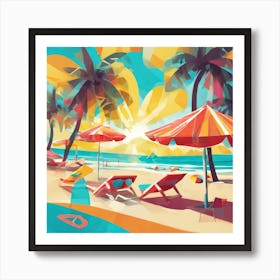 Sunlit Serenity Digital Painting Of Summer Lines On A Sandy Beach, Bathed In Gentle Sun Rays (8) Art Print