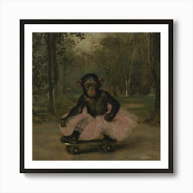 Chimpanzee On A Skateboard Art Print