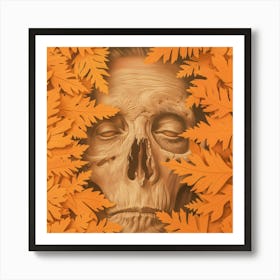 Skull With Leaves Art Print