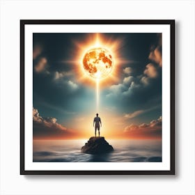 Man Standing On A Rock In The Ocean Art Print