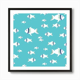 Illustrations School Blue Fish fishes Art Print