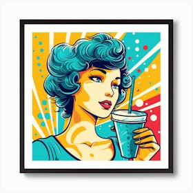 Pop Girl With A Drink Art Print