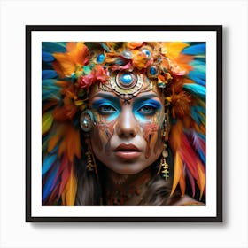 Beautiful Woman With Feathers 1 Art Print