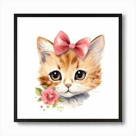 Cute Kitten With Flowers 1 Art Print