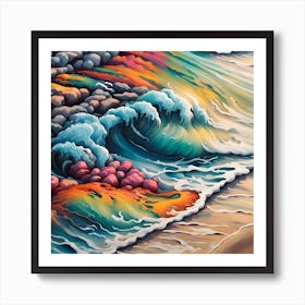 Colorful Waves Dancing On The Shoreline Art Print