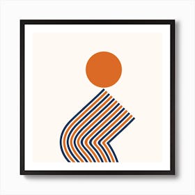 Geometric Lines Sun Rainbow Balance Playful Abstract in Navy Blue Burnt Orange scheme 1 Affiche