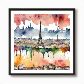 Paris Skyline Landscape - Landmark Watercolor Painting Art Print