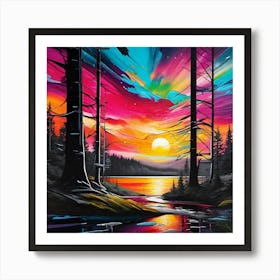 Sunset In The Woods 8 Art Print