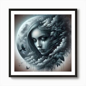 Moon And The Girl Art Print