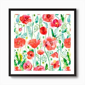 Poppies Red Square Art Print
