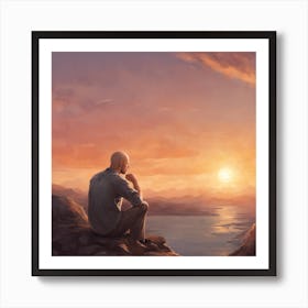  A Young, Bald Man Is Sitting, Clasping His Hand Un  Art Print