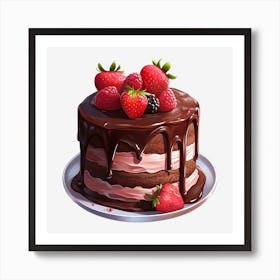 Chocolate Cake With Strawberries 14 Affiche