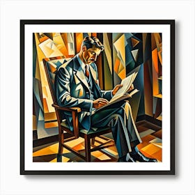 Man Sitting on a Chair and Reading Cubism Style Art Print