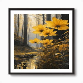 Yellow Flowers In The Forest Art Print