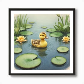 Duck In Pond 1 Art Print