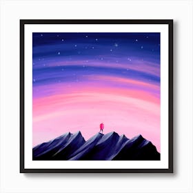 Person Standing On Top Of Mountain Art Print