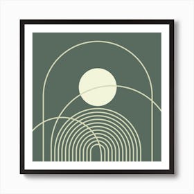 Geometric Lines Mid century Modern Rainbow Sun Abstract in Greenery Sage Green 1 Art Print