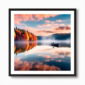 A lonely boat on a lake Art Print