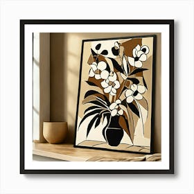 Tableau Pablo Picasso Fleurs Noir Beige Blanc Art Print