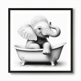 Baby Elephant In Bathtub Art Print