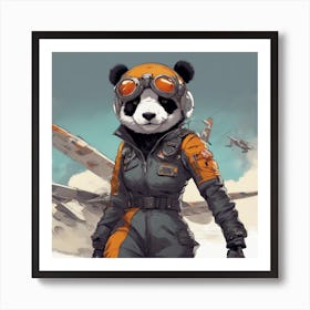 A Badass Anthropomorphic Fighter Pilot Panda, Extremely Low Angle, Atompunk, 50s Fashion Style, Intr Art Print