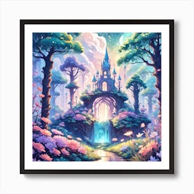 A Fantasy Forest With Twinkling Stars In Pastel Tone Square Composition 156 Art Print