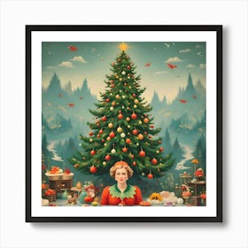 Vintage Christmas Tree Portrait Poster