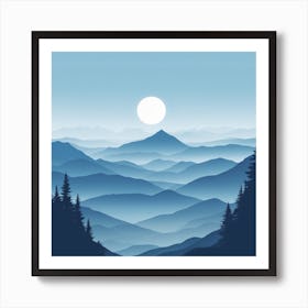 Misty mountains background in blue tone 34 Art Print