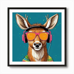 Deer With Headphones 10 Art Print